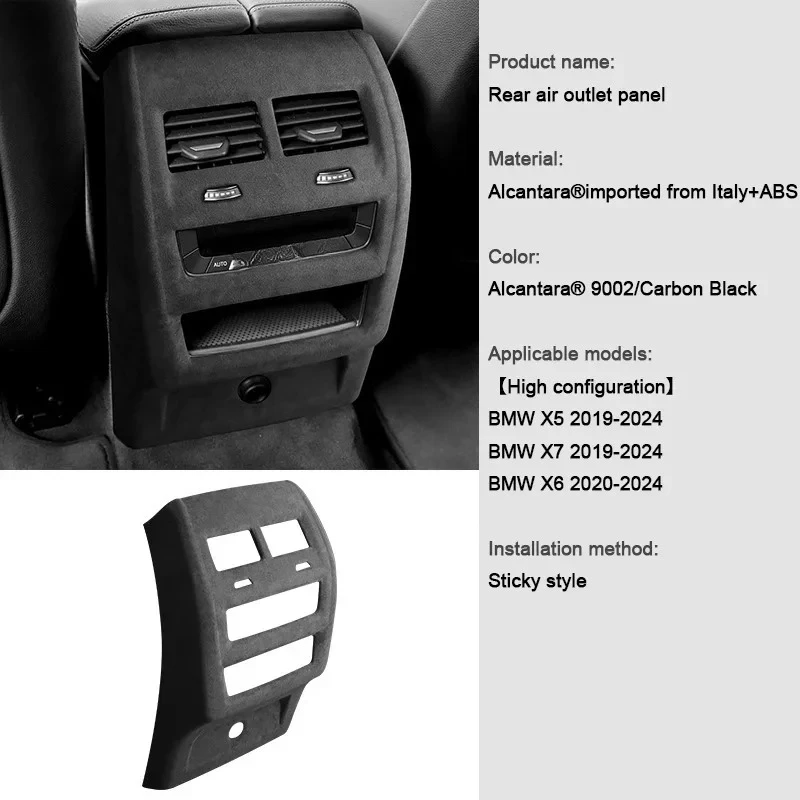 For BMW X5 X6 X7 Alcantara Covering Accessory，G05 G06 F96 G07 2019-2024 Rear Air Conditioning Vent Outlet Decorative Panel Frame
