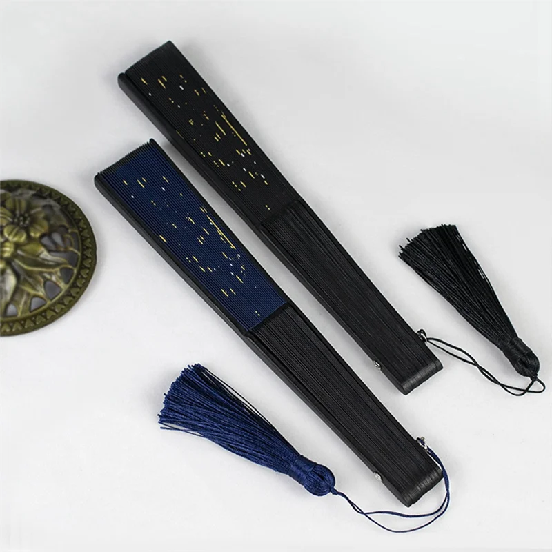 

Классическая Звездная фотография, Китайская японская ткань, бамбуковый складной Ручной Веер для танцев (синий)