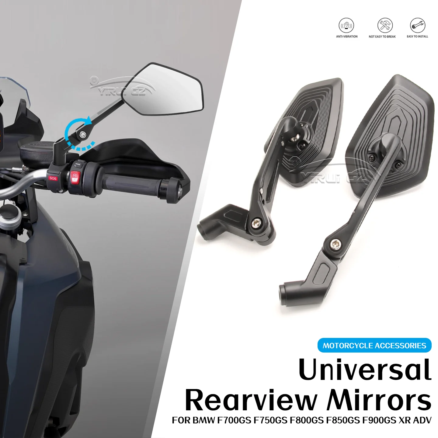 

For BMW F700GS F750GS F800GS ADV F850GS ADV F900 GS ADV/XR Motorcycle Rearview Mirror Aluminum Adjustable Side Rear View Mirrors