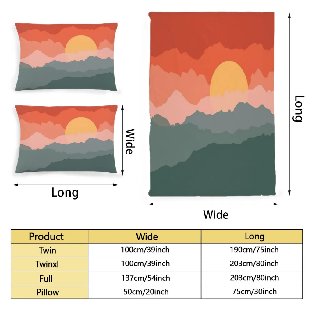 Minimal abstract sunset mountains IV Bed Sheets Set  Comforter Quilt Cover Duvets Single Bedding