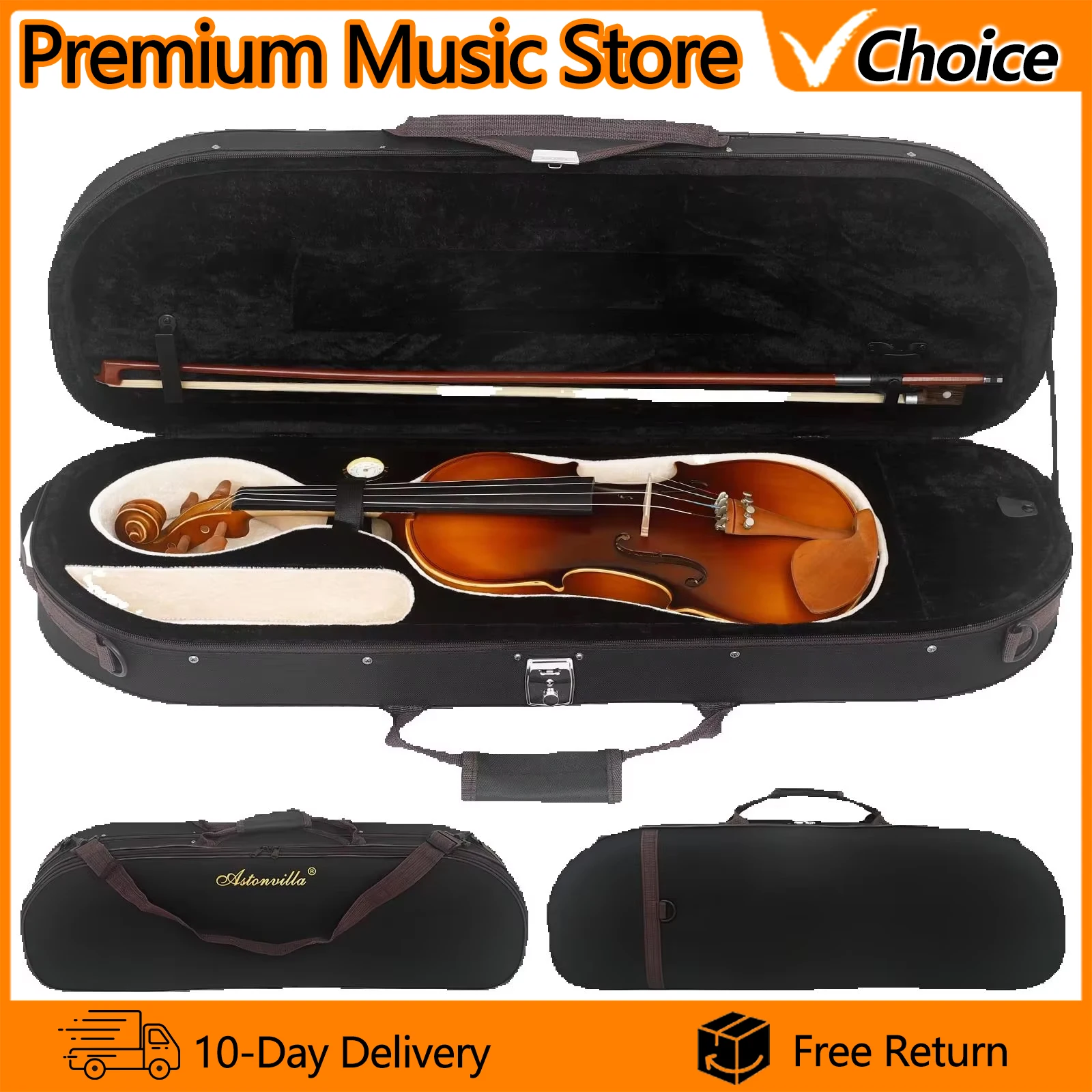 Astonvilla Violin Box Case 4/4 with Hygrometer Oxford Cloth Violin Backpack Case Waterproof Storage Bag Professional Violin Part