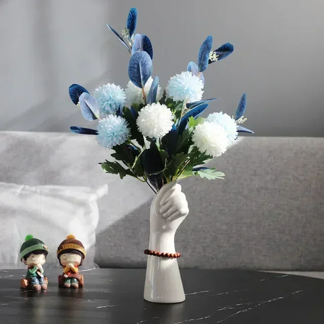 Nordic Hand Shape Ceramic Vase Simulation Flower Set Store Office Club Ornaments Crafts Home Livingroom Furnishing Decoration