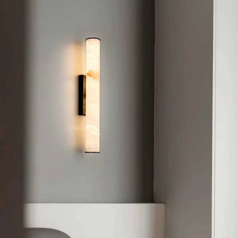 

Artpad Simple Marble Wall Light Modern Long Cylindrical Sconce for Living Room Bedroom Hallway Hotel Mall Decor Wall Lamp