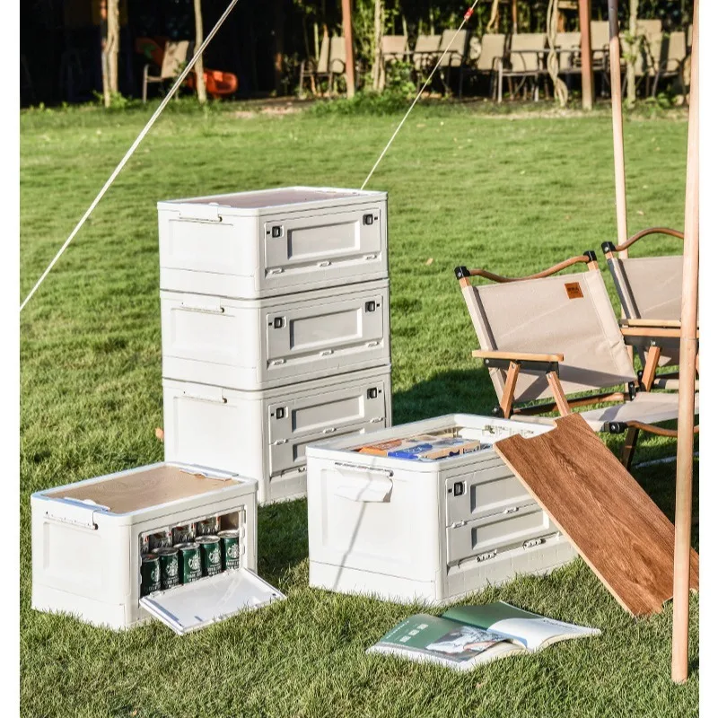 

Collapsible Storage Box Car Trunk Organizer Camping Picnic Large Capacity Plastic Portable Seat Bench Wooden Lid Rangement
