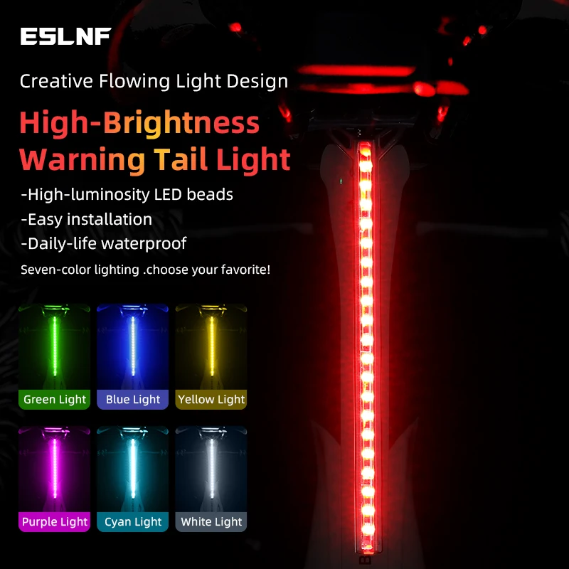 

Велосипедный задний фонарь ESLNF RGB с динамической подсветкой, 1200 мАч, Type-C, перезаряжаемый, водонепроницаемый IPX4, яркий, для шоссейных и горных велосипедов, для ночной езды