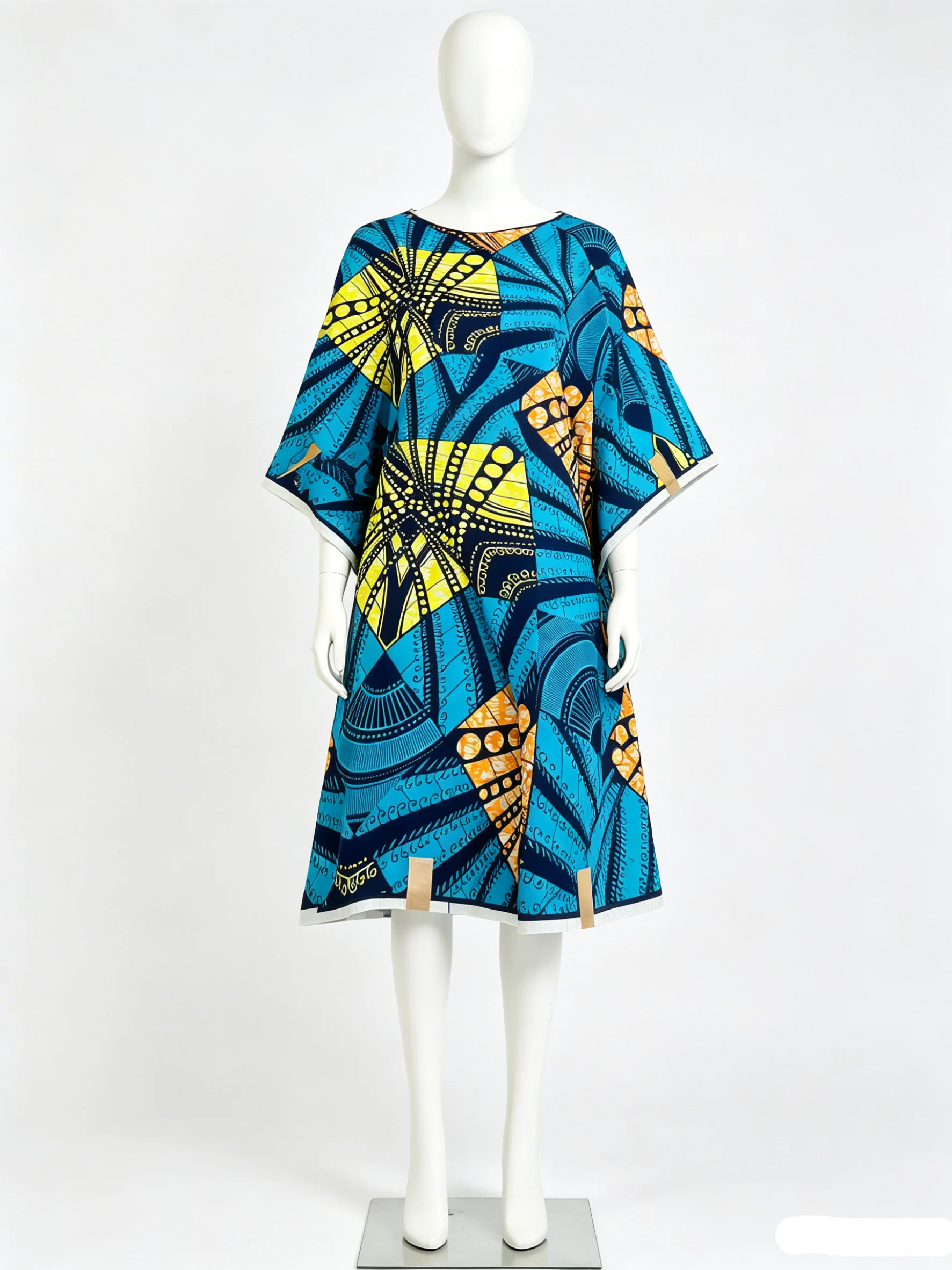 New African Real Wax Print Fabric 6 Yards 100% Cotton Ankara Kitenge Tissu Pagne Africain Blue Geometric Pattern For Women Dress view 4
