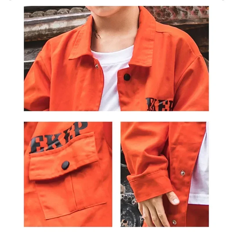 Boys Street Dance Jacket Orange Cargo Pants Girls Hip Hop Shirt Clothes Sets Children Joggers Kids Streetwear Jazz Coat Costumes