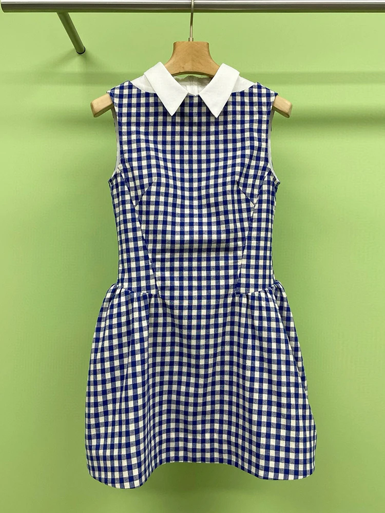

Sweet Collar Plaid Waist-Cinching ort Vest Dr South Oil High-End Women's Faion Summer Commute Simple Sle High Waist