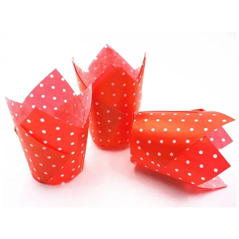 50Pcs Paper Cake Liner Dots Colorful Tulip Muffin Wraps Cases Cupcake Baking Tools Muffin Cup Polka Dot Paper Cup Paper Tray