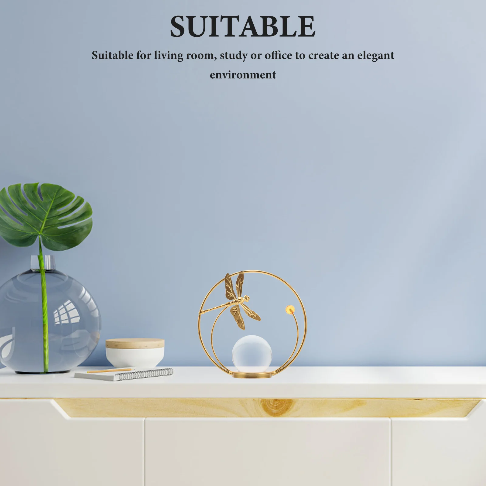 

Crystal Ball Sphere European Style Transparent with Metal Dragonfly Base Desktop Ornament Home Office Bedroom Decoration