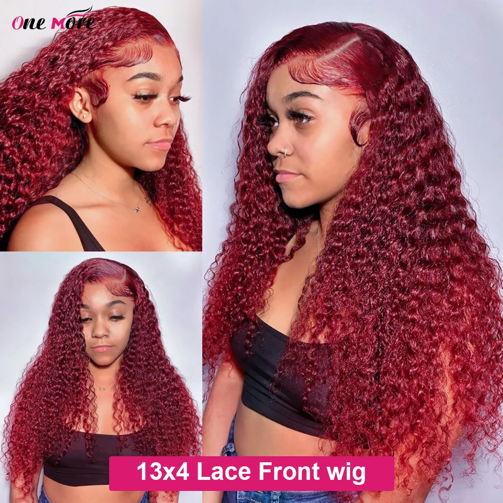 99J Burgundy Lace Front Wig 28 30 Inch Deep Wave Frontal Wig 13x4 Garnet Red Curly Lace Front Human Hair Wigs 4x4 Closure Wig