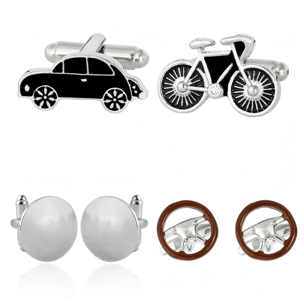 Exquisite Metal Cufflinks For Men Car Gear Shift Steering Wheel Bicycle Design French Shirt Studs Fashion Jewelry