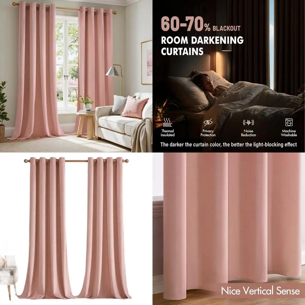 

Роскошные длинные светонепроницаемые шторы цвета пыльной розы (96 дюймов) с люверсами для гостиной, элегантные термоизоляционные занавески, ширина 52 дюйма
