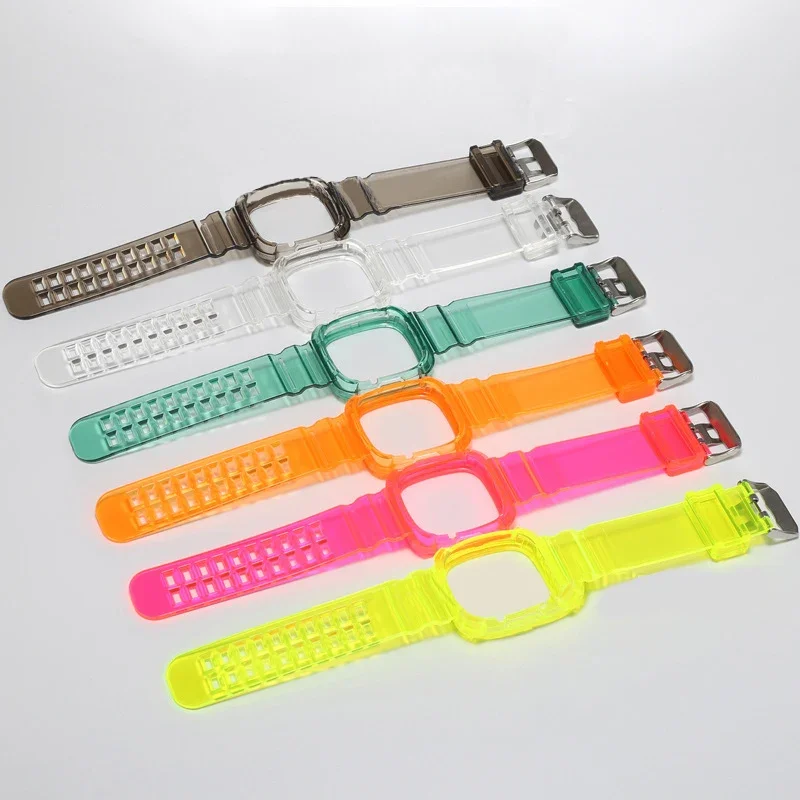 Watchband Case for Fitbit Versa 3 Versa 4 Adjustable TPU Rugged Smart Watch Clear Protective Cover Wristband for Fitbit Versa 3