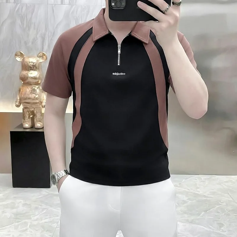 

Мужская футболка-поло в корейском стиле с воротником на молнии, повседневная деловая футболка, высококачественная уличная одежда, мужская одежда 2026
