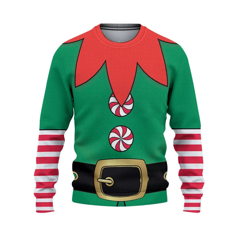 

Merry Christmas Funny Cosplay Ugly Sweater Unisex Santa Claus Long Sleeve Pullover Shirt Personality Holiday Outfits Men Kid Top