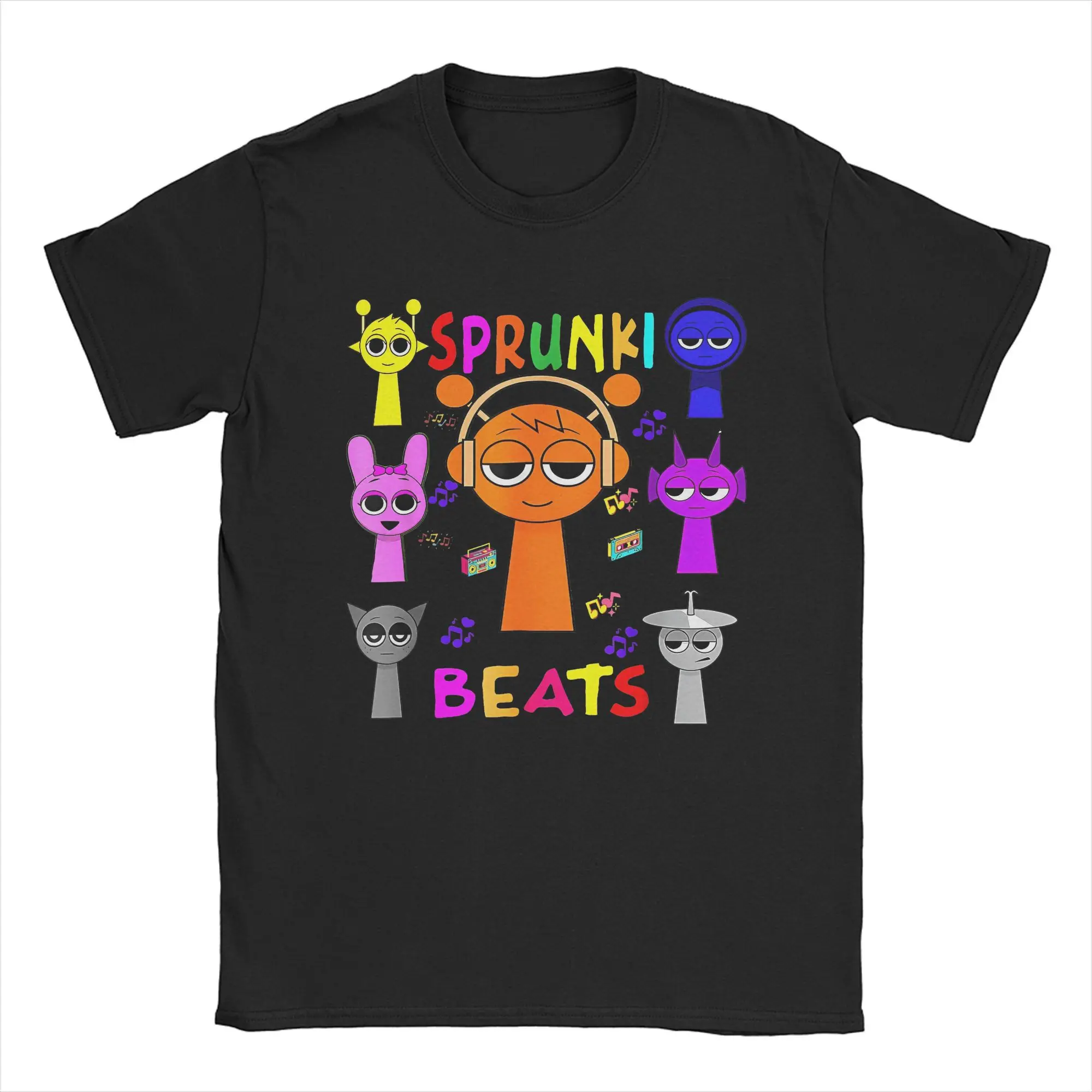 Sprunki Beats Funny Team Game T-Shirts for Men Incredibox Music Funny 100% Cotton Tee Round Collar Short Sleeve T Shirts merch