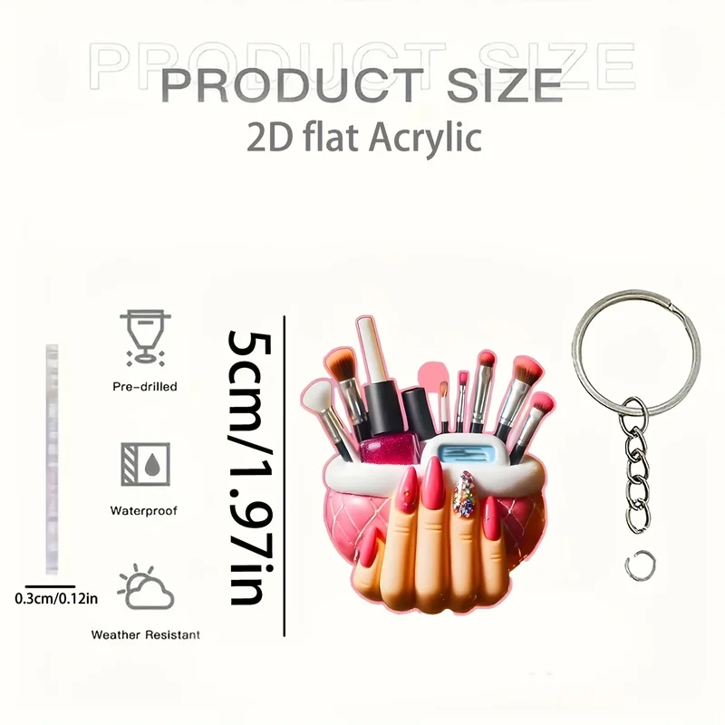 2D Pink Makeup Acrylic Keychain – Beauty Lover Gift, Small Birthday Party Favor for Women
