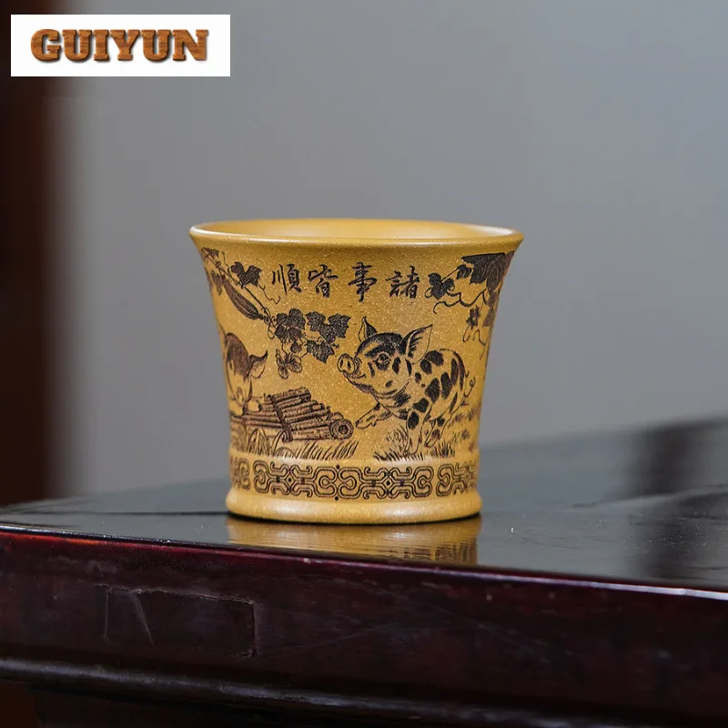 160ml Yixing Purple Clay Prosperous Pig Teacup Vintage Tea Bowl Water Jug Tea-tasting Meditation Cup Jianzhan Master Cups Cafes