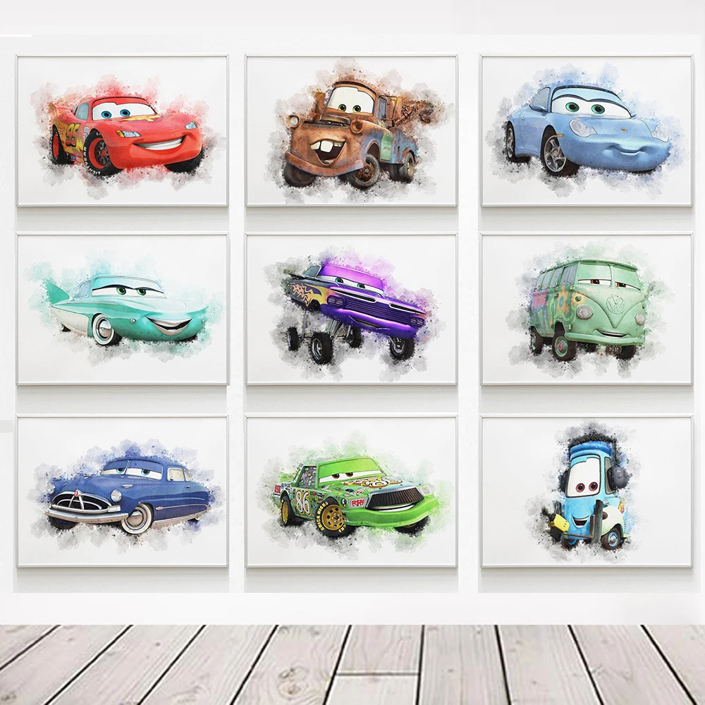 Decoración para habitación de niños, pintura en lienzo de dibujos animados, póster de película de coches de Disney e impresión de imagen de Lightning McQueen, decoración del hogar para sala de estar