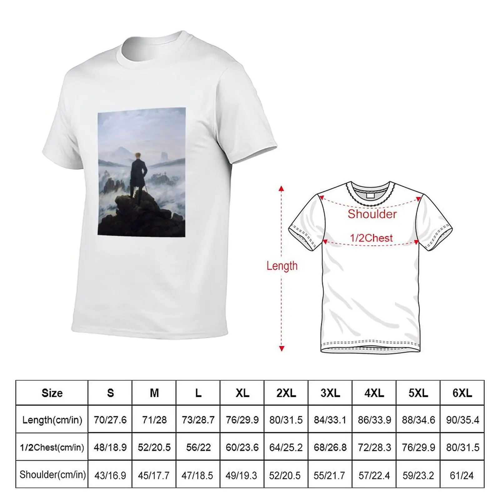 The wanderer above the sea of fog, Friedrich T-Shirt plus size clothes vintage t shirts t shirt men 100℅ cotton