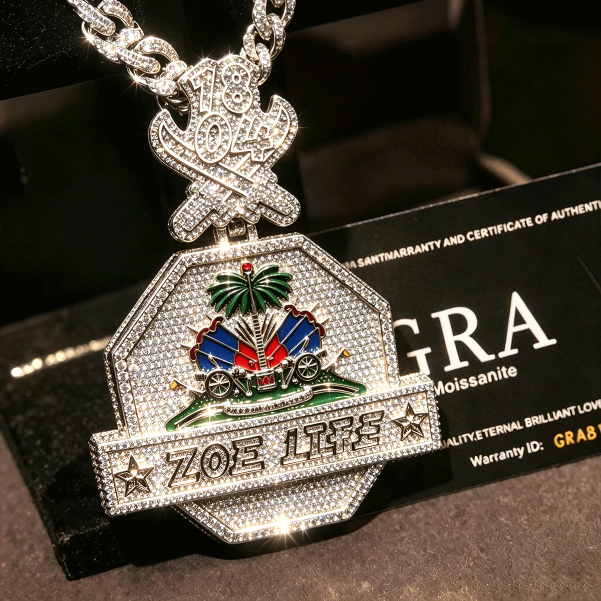 Hip-Hop Colorful Enamel Sailboat Coconut Tree Pendant Star Letters ZOE LIFE Necklace Rapper Jewelry Gifts for Men Boy Friends