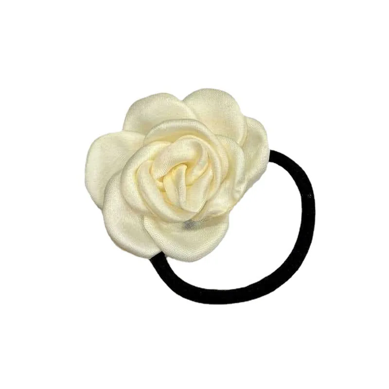 ربطة شعر أنيقة للنساء بتصميم كاميليا وردة بيضاء عتيقة، إكسسوار شعر مرن متعدد الاستخدامات