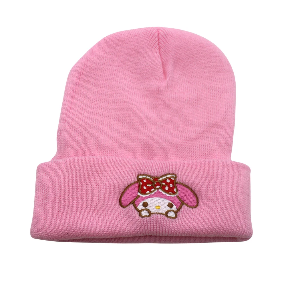 Sanrio Kuromi Melodie Katoen Cartoon Geborduurde Casual Hoeden Gebreide Winter Warme Muts Harde Hiphop Skull Muts Unisex