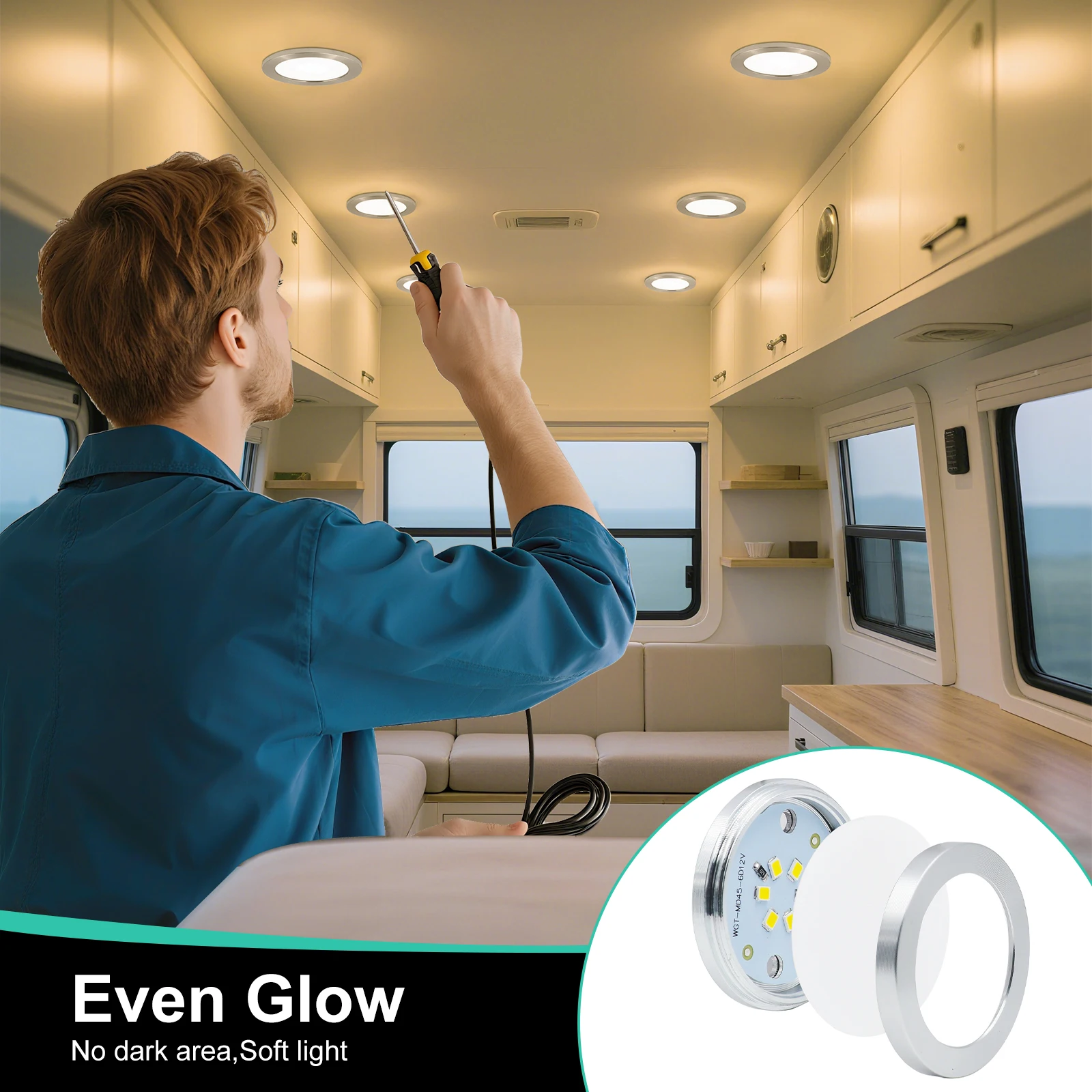 DC 12V Round LED Cabinet Light EU US UK Kit Warm/White Kitchen Counter Furniture Decor Lamp