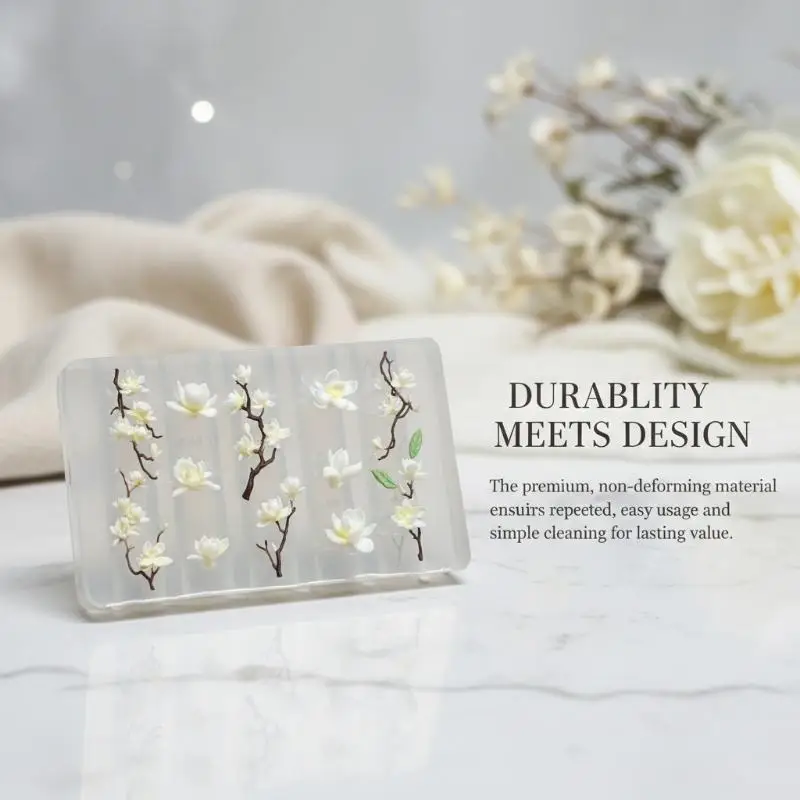 Molde de silicona 3D para uñas con diseño de flores de magnolia, herramientas de manicura DIY, moldes de diseño floral para uñas, plantilla de tallado para arte de uñas, diseño de manicura