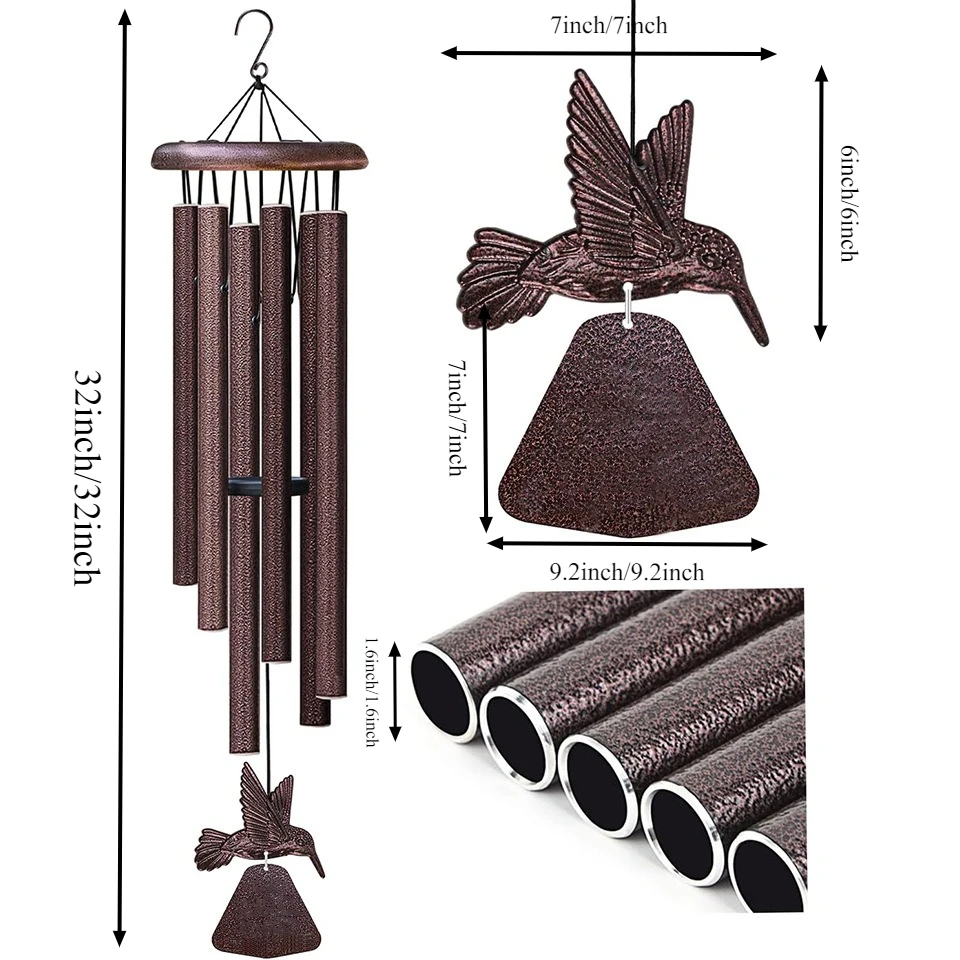 Home Outdoor Music Wind Chime Classic Aluminum Tube Metal Wind Chime Courtyard Atmosphere Decoration Festival Gift 32 Inch New