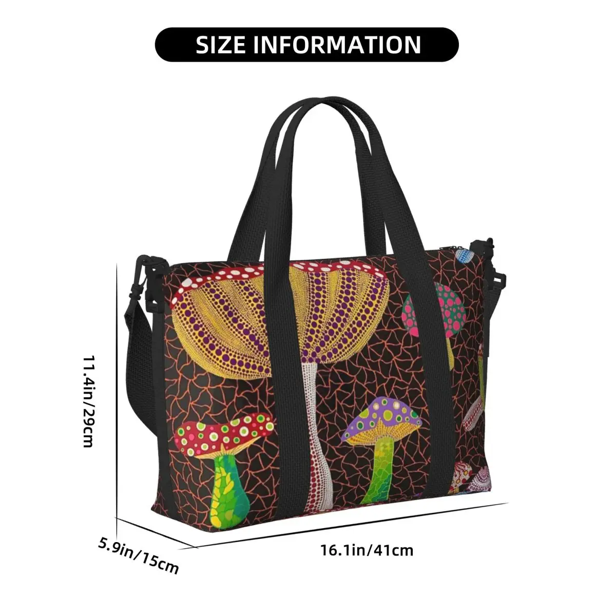 Custom Yayoi Kusama Toadstools บทคัดย่อ Art Tote กระเป๋าผู้หญิงขนาดใหญ่ความจุ Gym Beach กระเป๋าเดินทางไหล่