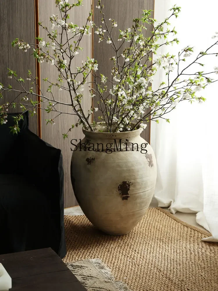 CL wabi-sabi wind handmade retro floor-to-ceiling large flower tank,  plant flower ware, homestay lobby sales office ornament