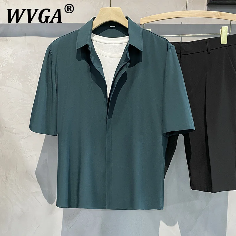 

WVGA Summer New Men Tide High Street Techwear Fashion Short Sleeve Shirts Soild Color Niche Loose Trendy Casual Shirt Ins W7299