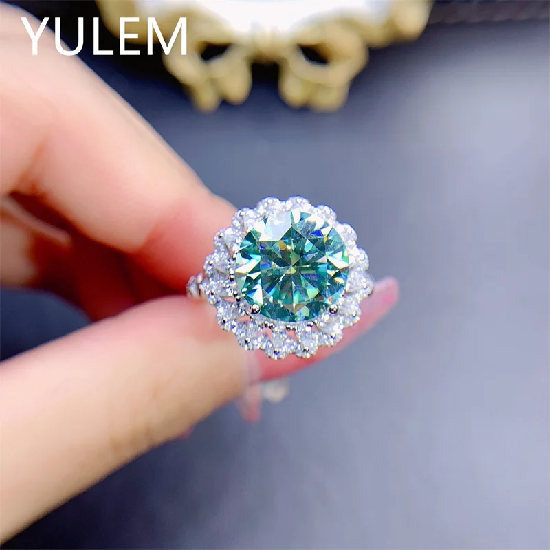 

Jewelry Luxurious 5ct Green Moissanite Ring for Wedding 11mm Moissanite Silver Ring 925 Silver Moissanite Jewelry