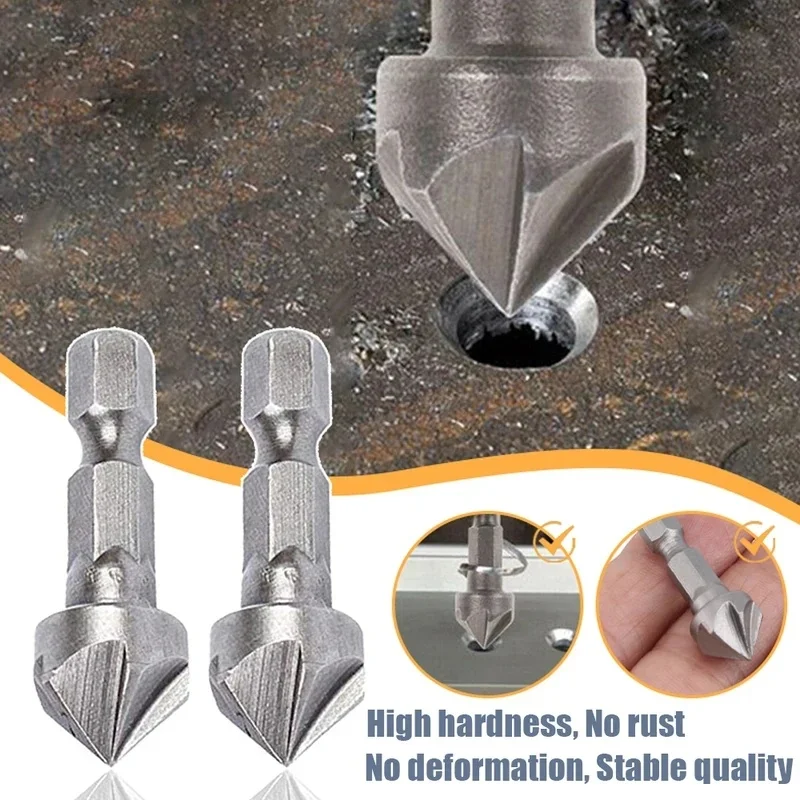 1/3/6PCS Hexagonal Shank Six-Blade Chamfering Tool Carbon Steel Sandblasting Knife Woodworking Hole Opener Countersink