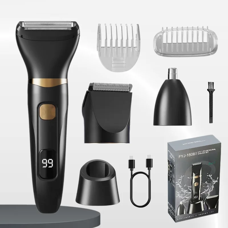 Travel Friendly 3 In 1 Men Grooming Set USB Charging Hair Clipper Electric Shaver Nose Ear Hair Trimmer Festival Gift