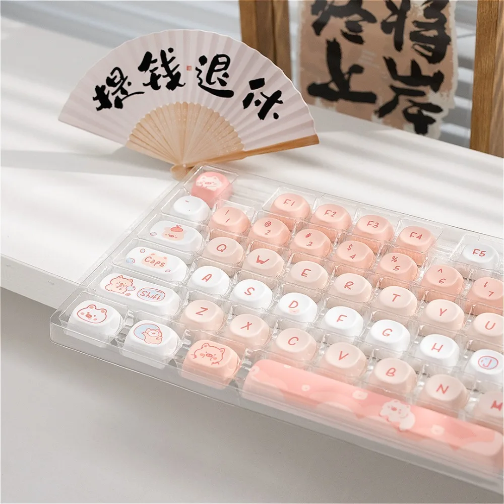 

MOA pink piggy keycap PBT 132 keys, cute, hot sublimation adaptation custom mechanical keyboard accessories