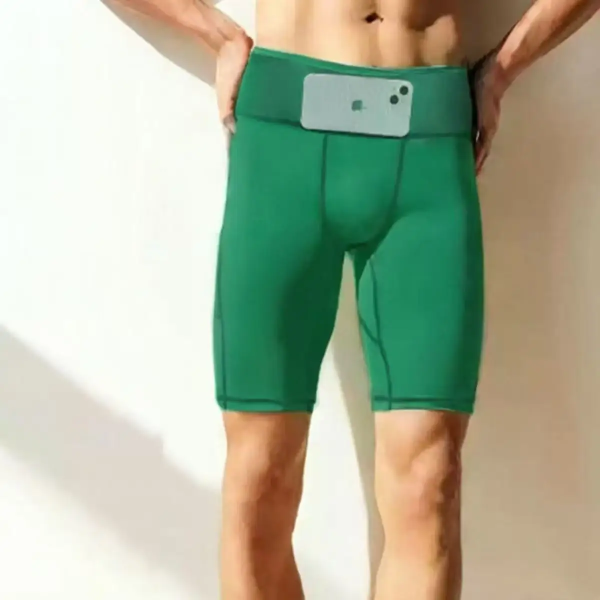 Herren-Marathon-Laufshorts mit Hüfttasche, Kompressions-Tights für Männer, Yoga-Fitness-Outdoor-Sport-Kurzhose, Leggings, schnelltrocknend