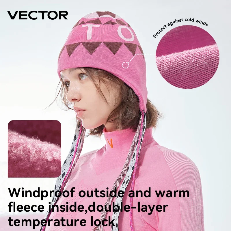 VECTOR Boho Knitted Hat with Ear Protectors Windproof Warm Elastic Skin-Friendly Winter Style