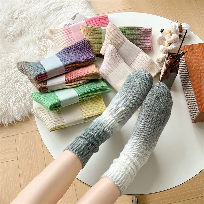

Fashion Thick Warm Long Socks Gradient Wool Cashmere Kawaii Socks Women Thermal Floor Sleeping Socks Calcetines Mujer
