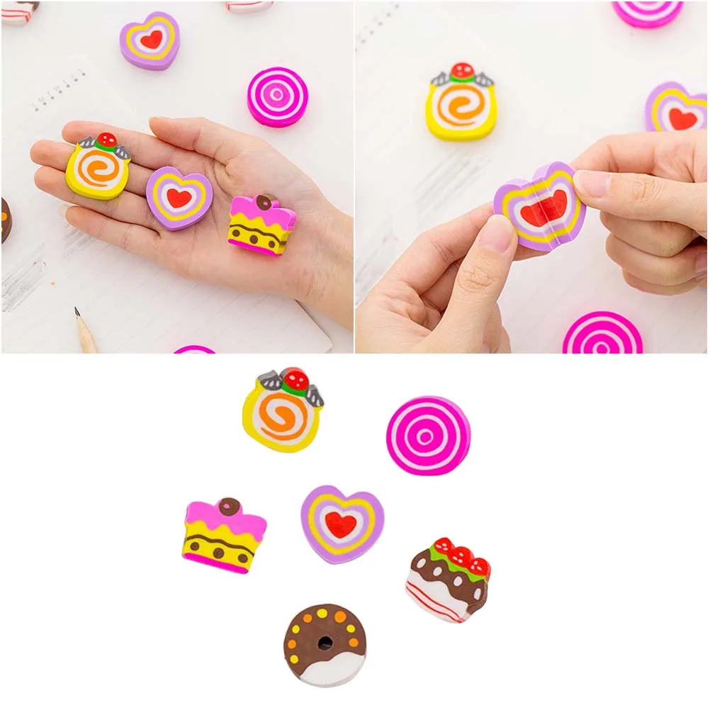 

6pcs Kawaii Cake School Stationery Supplies Creative Gift For Students Bright Color Adorable Pattern Premium