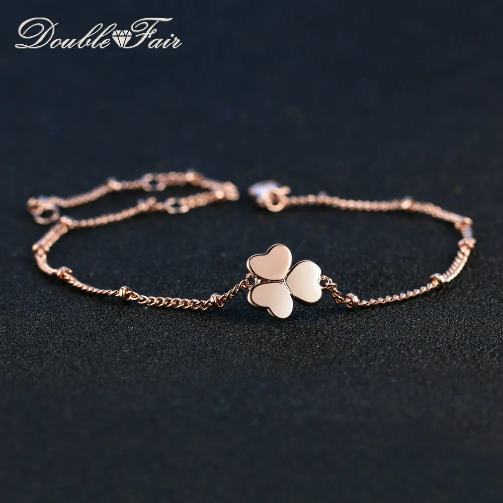 Double Fair Romantic Sweet Hearts Shape Bracelets & Bangles Rose Gold Color Fashion Jewelry for Women Wedding Party DFH142