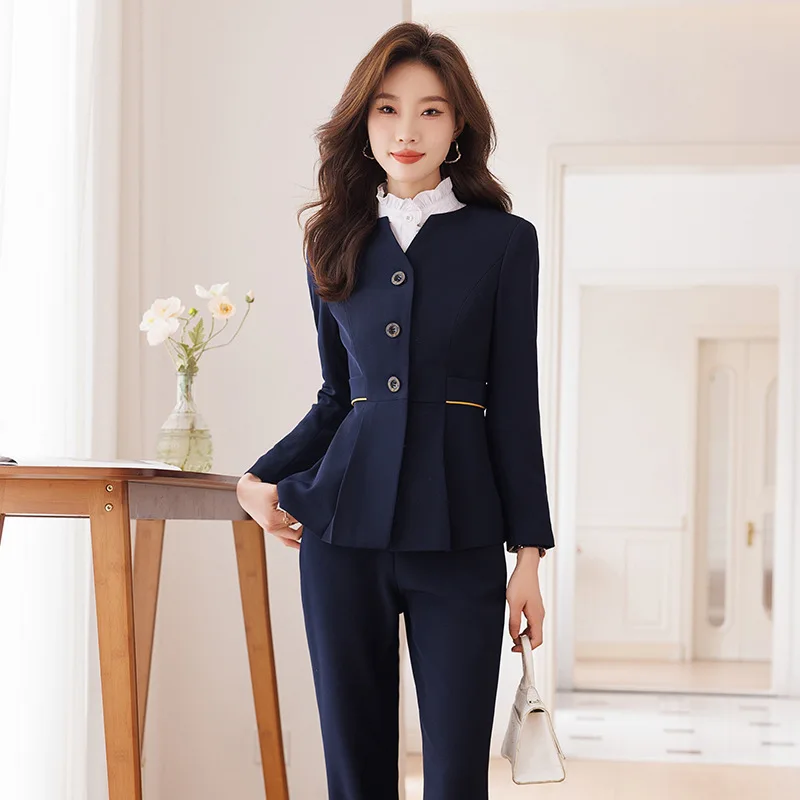 Formal Business Suits Women Pantsuits Uniform Designs Autumn Winter Professional Office Work Wear Ladies Blazer Trousers Set