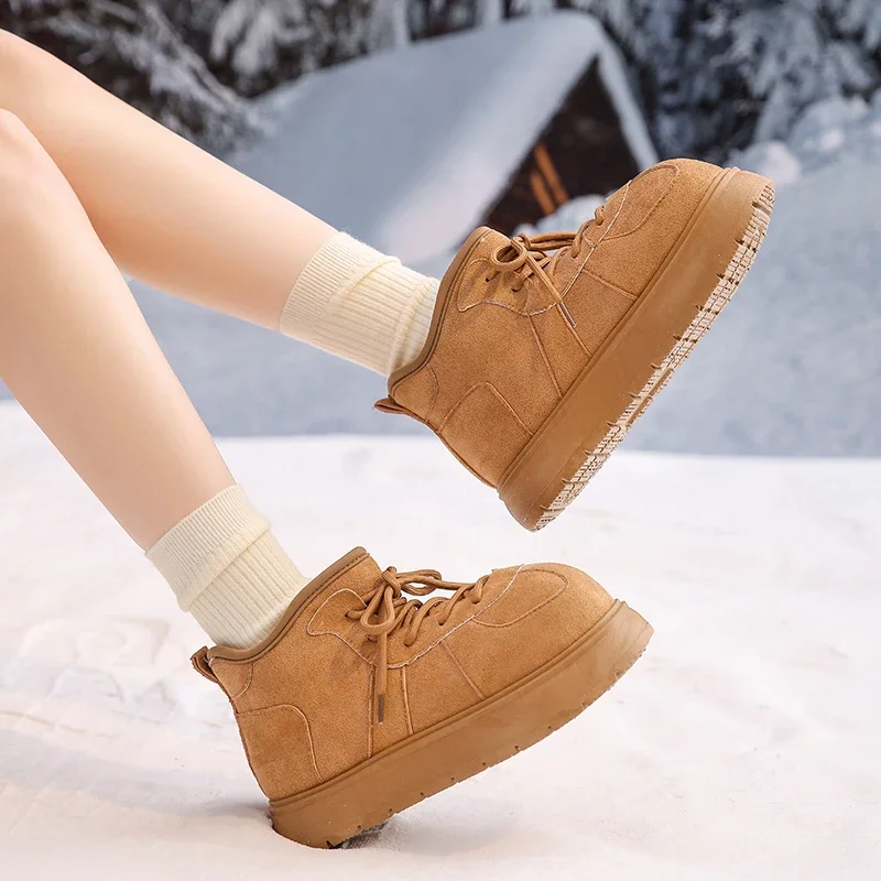 2024 Winter New Warm Cotton Shoes Versatile Trendy and Fashionable Outdoor Thick Soled Velvet Snow Boots Dwen Toe Boots