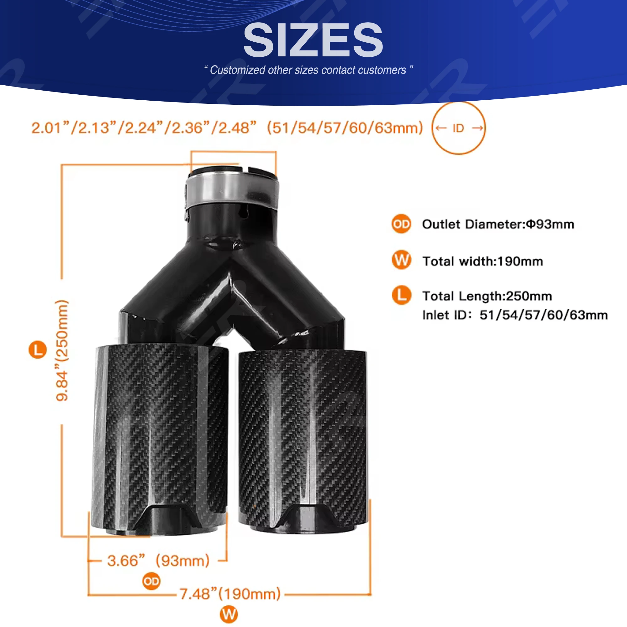 

Carbon Fiber Glossy Car Muffler Tip 93mm Y Shape Double Exit Exhaust Pipe Nozzle Decoration Universal Stainless Black for BMW