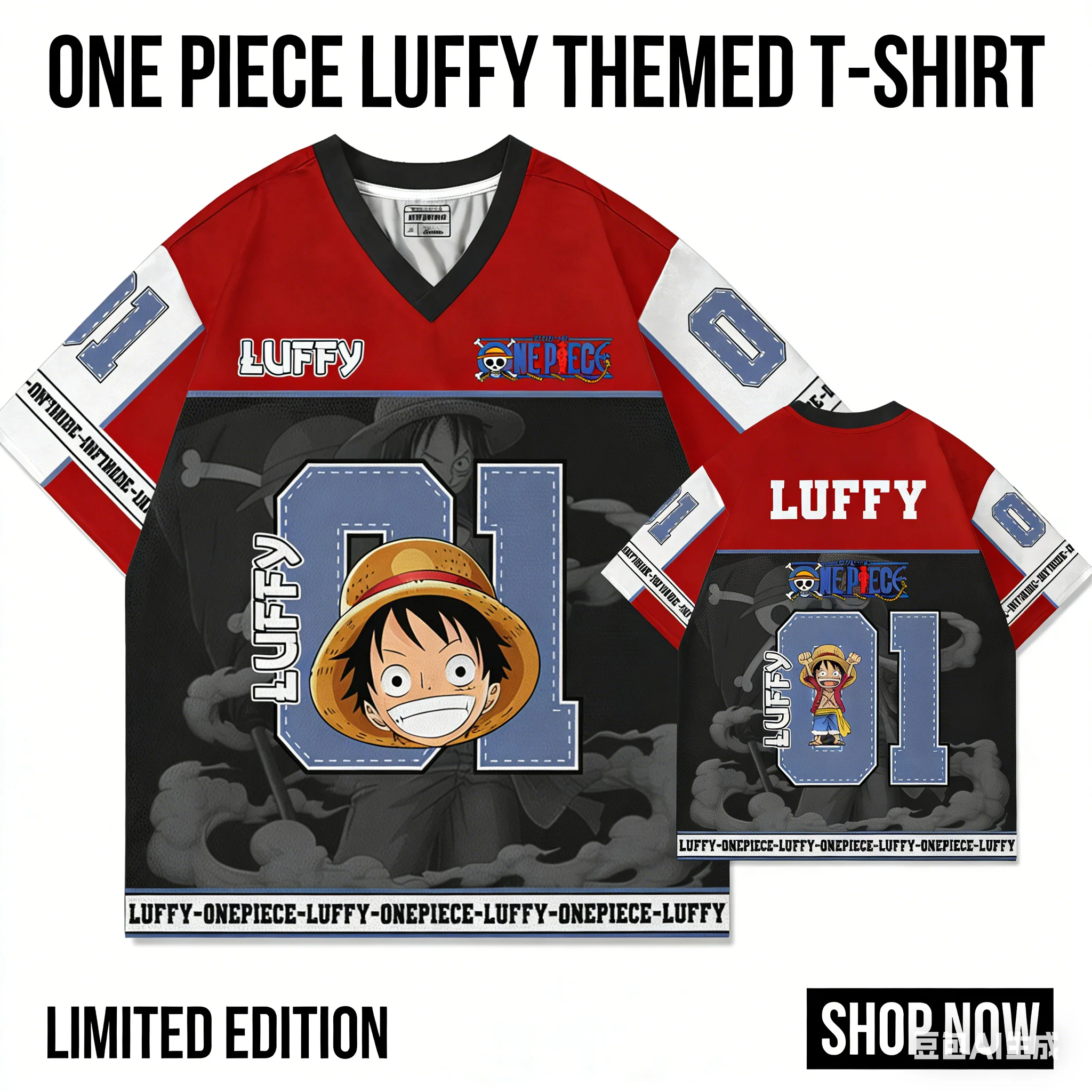 

Футболка-джерси One Piece LUFFY в стиле аниме Y2K, корейский стиль K-pop, для бейсбола и хоккея, 01, модная уличная одежда, повседневные унисекс топы и футболки