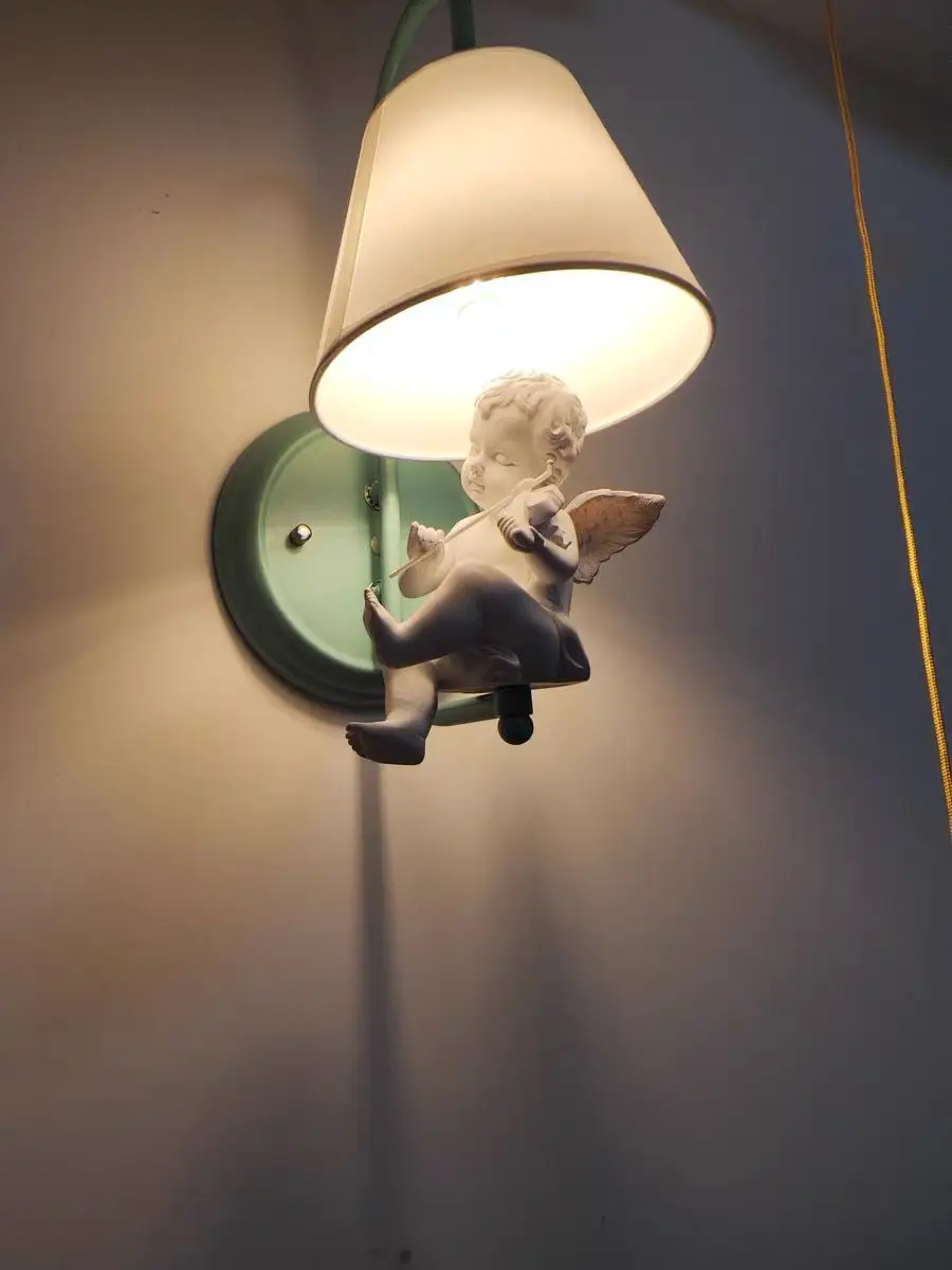 Garden Bird Wall Lamp living room  bedroom bedside lamp American Creative white little angel resin wall lamp