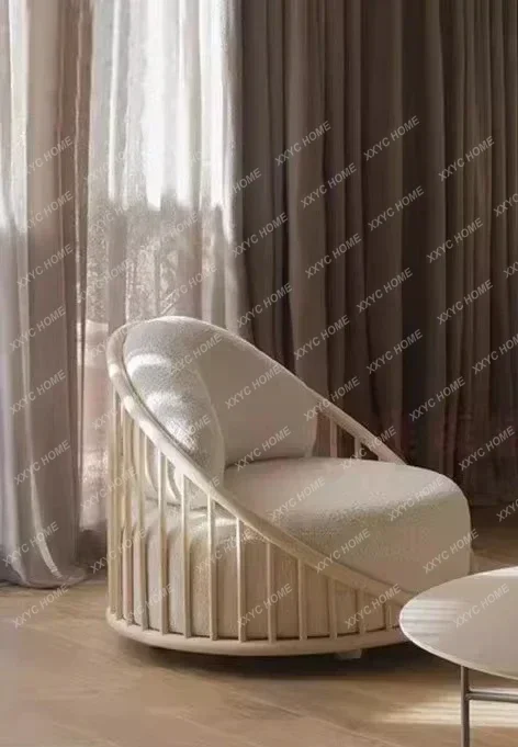 HNew Chinese-style solid wood fabric circular arc living room leisure chair post-modern light luxury homestay model room