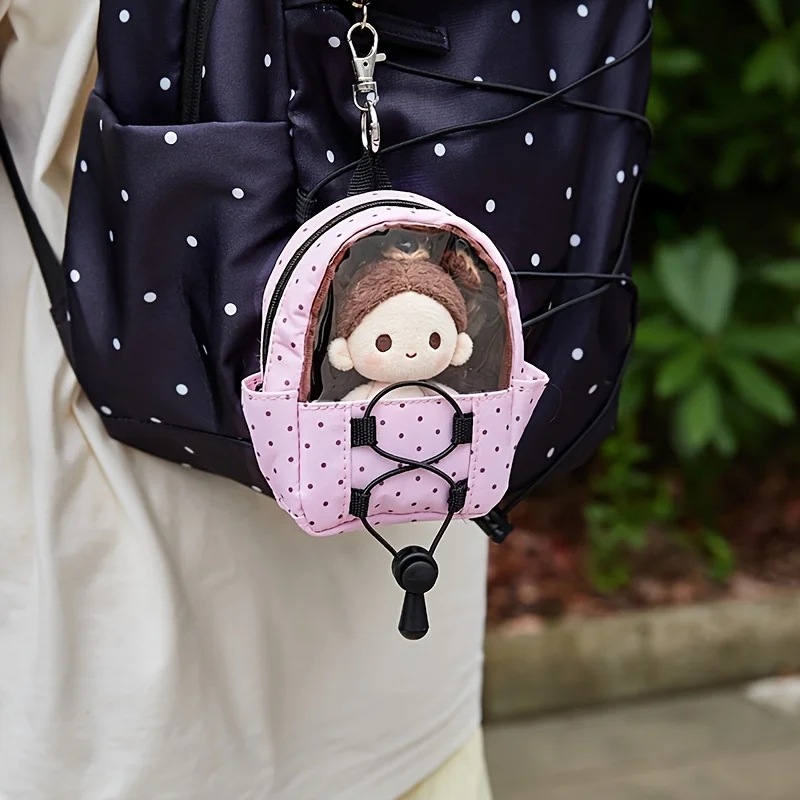 1pc 2-In-1 Polka Dot Portable for doll Bag, Wide Opening Easy Access for doll Storage Pouch, for 3.94inch Plush Figures